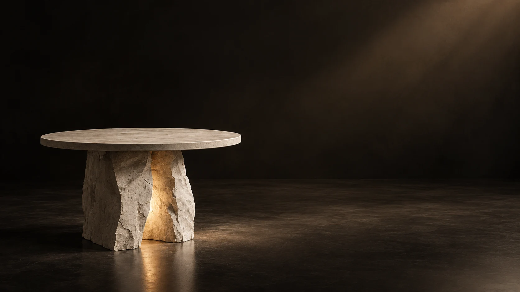 Sculptural round table with a light stone base