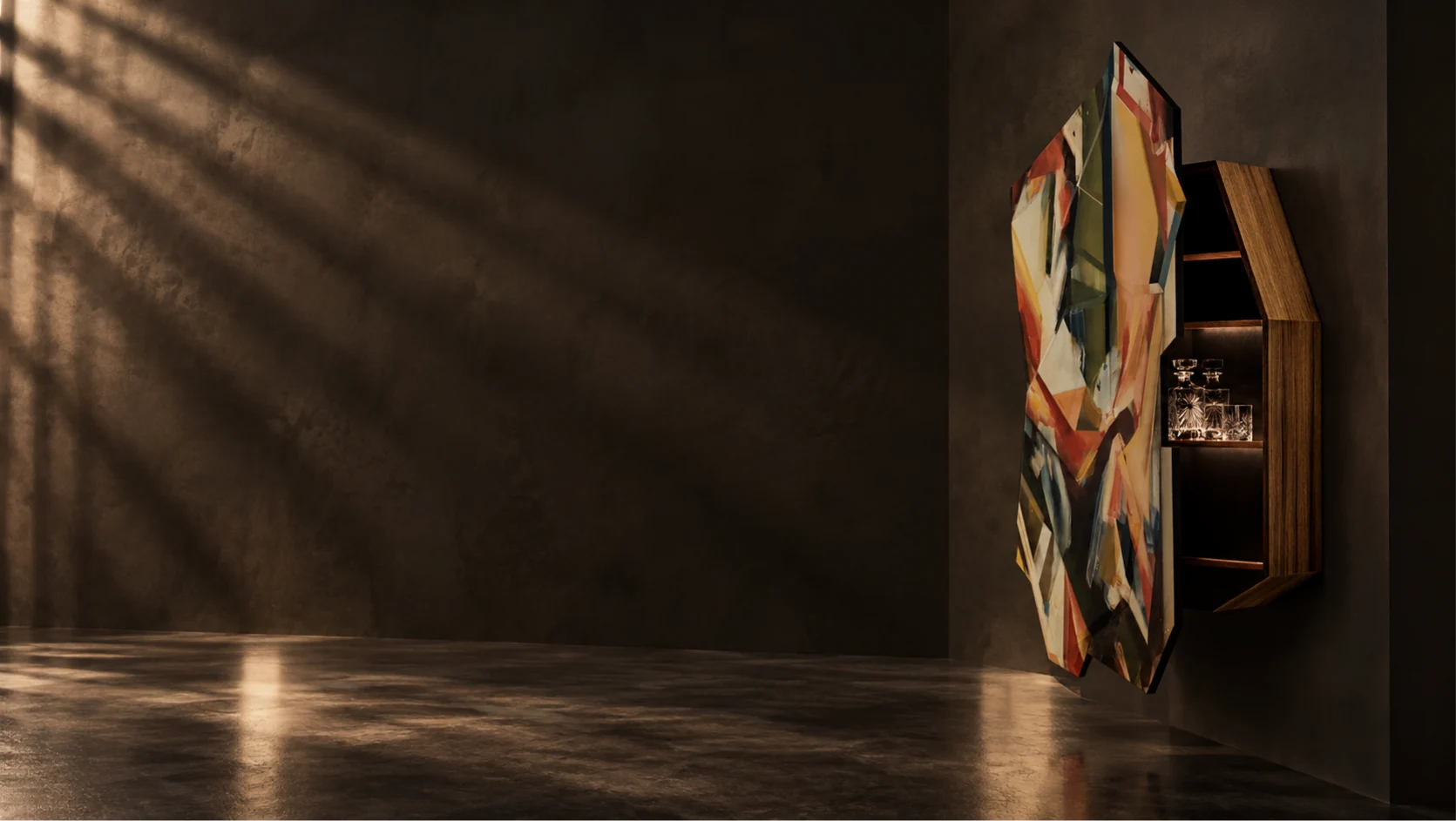 Sculptural wall cabinet with an expressive painted surface