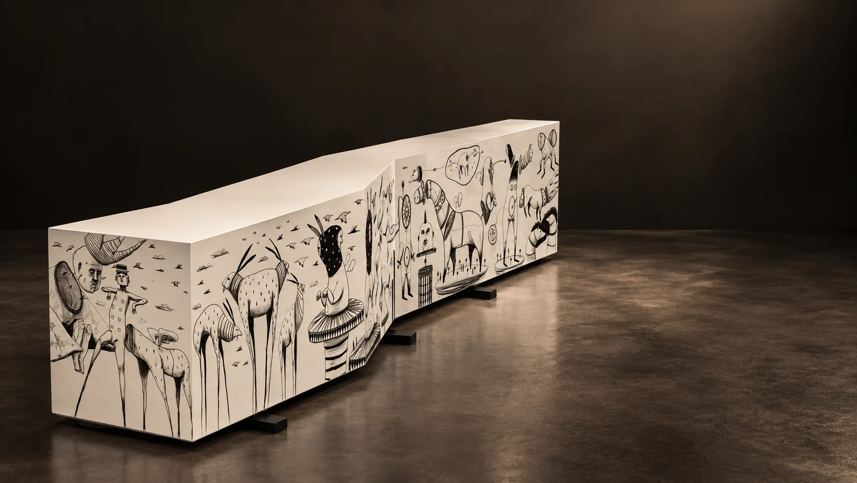 Sculptural bench in an artistic setting
